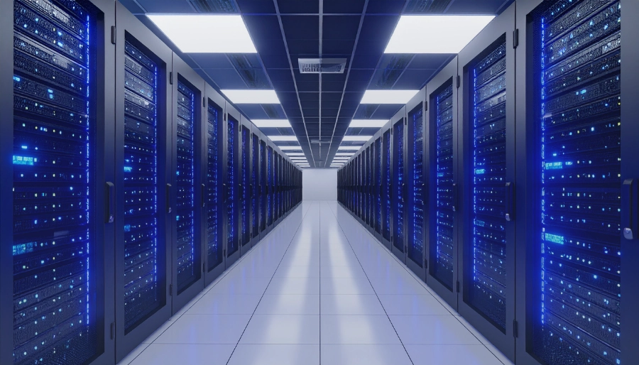 Data center z serwerami i infrastrukturą IT
